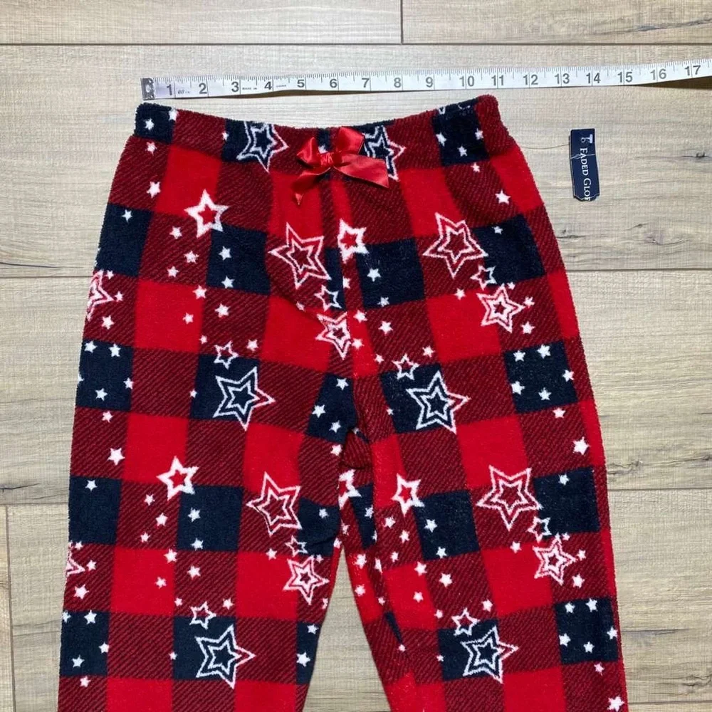 Faded Glory Girls Buffalo Plaid‎ With Stars Fleece Pajama Pants Size M 7-8